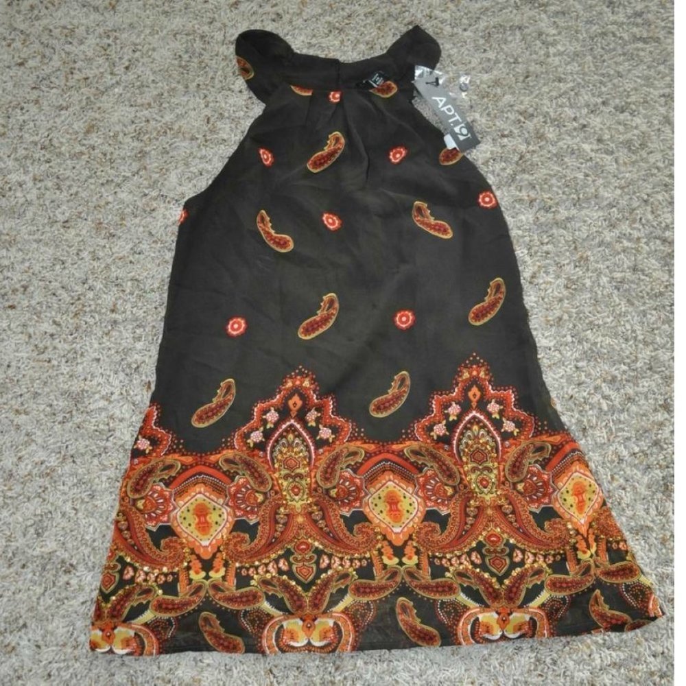 Womens Halter Top Apt 9 Orange Paisley Petite Small Sequined Silky Layer Top